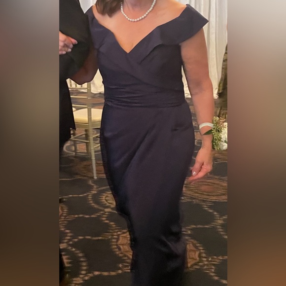 La Femme Surplice Off the Shoulder Column Gown - Picture 8 of 8